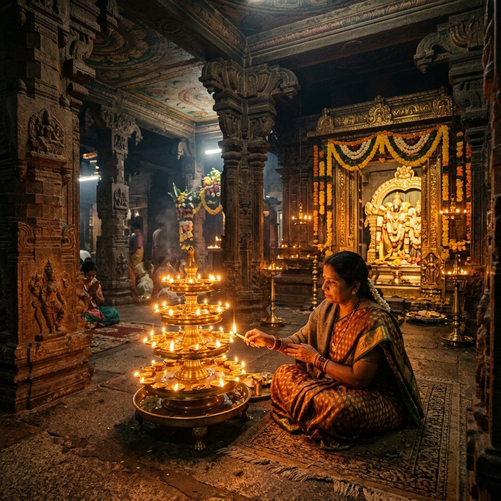 Devotees worshipping in temple